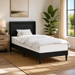 Modern Bed Frame with Multicolour LED Strip Lights Black 90 x 190 cm Faux