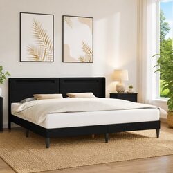 Modern Bed Frame with Multicolour LED Strip Lights Black Faux Leather 180x200cm