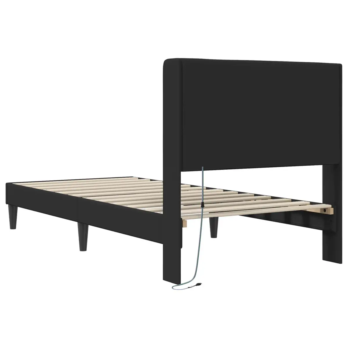 Black Bed Frame with Integrated LED Strip Lights Modern Faux Leather Design