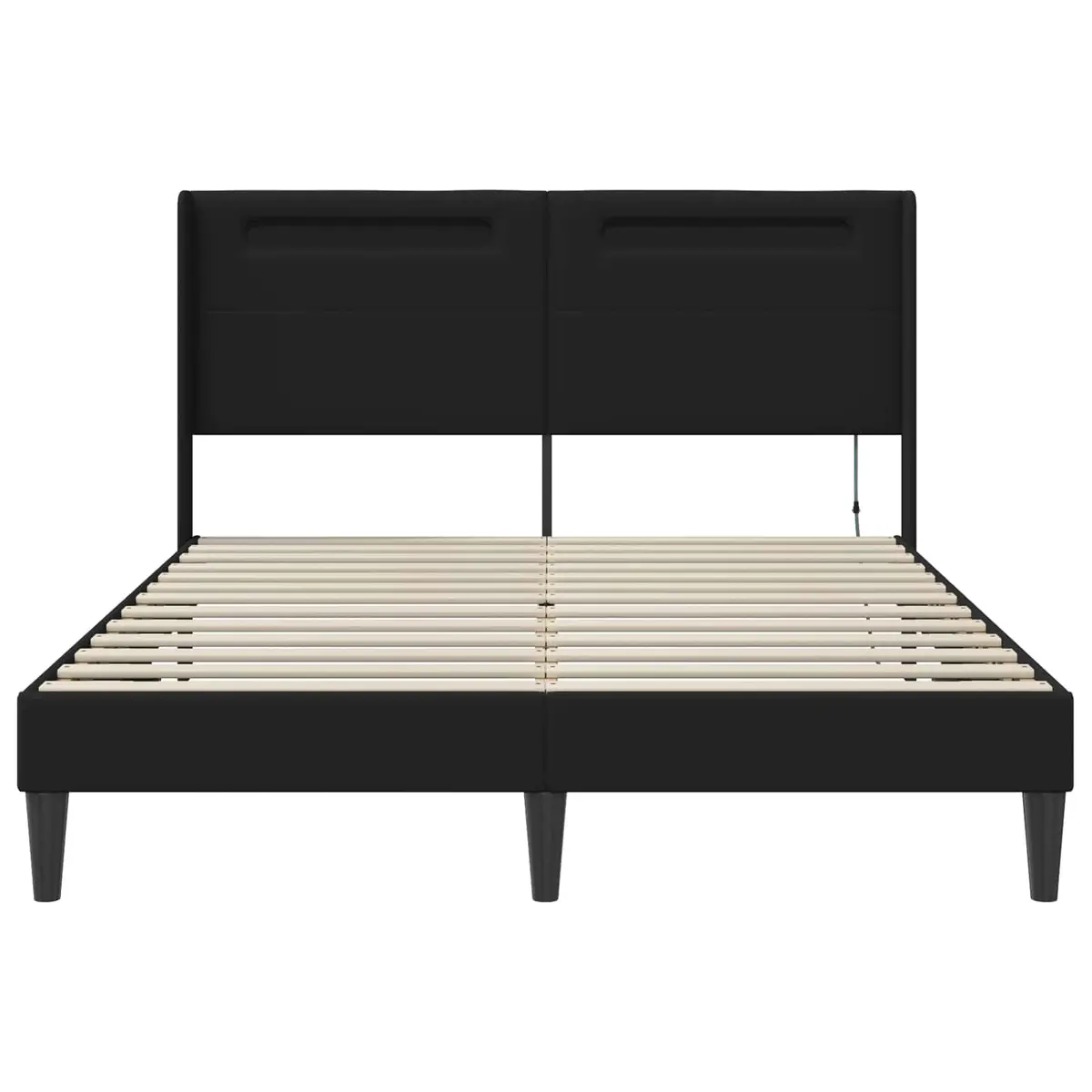 Bed Frame Faux Leather LED Strip Lights 137 x 190 cm Black Modern Style