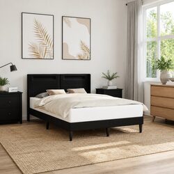 Black Bed Frame with Multicolour LED Strip Lights Faux Leather 153 x 203 cm