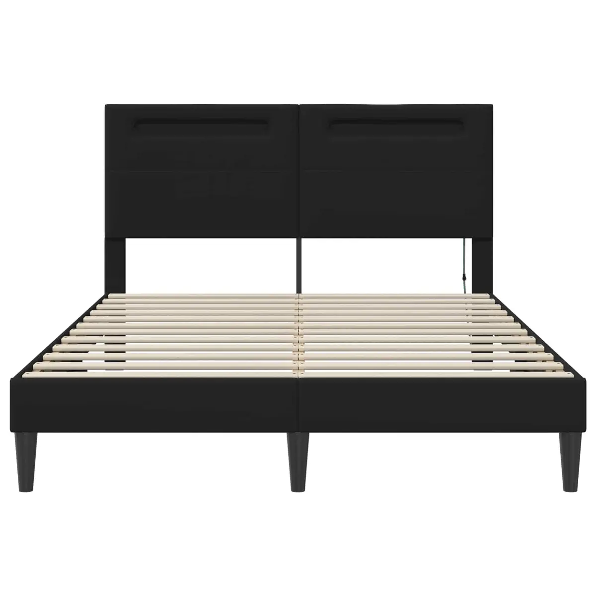 Bed Frame with LED Strip Lights USB Powered Modern Faux Leather Black 153 x 203 cm