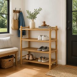 Shoe Rack 4-Tier Bamboo Storage Organiser Natural Brown Shelves Home Furniture