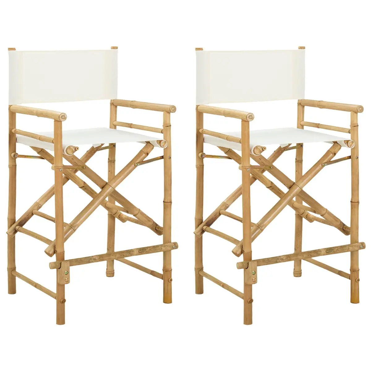 Folding Director's Chair Natural Bamboo Brown Indoor Outdoor Seating Set of 2