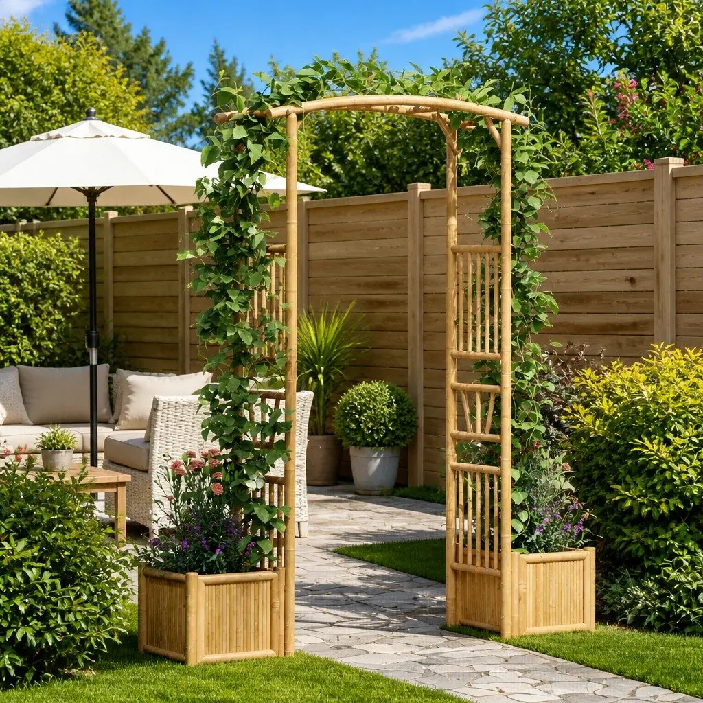 Garden Arch Bamboo Outdoor Structure Trellis Pathway Entrance Brown