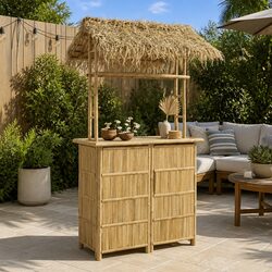 Outdoor Bar Table Bamboo Brown High Cocktail Furniture Patio Garden Backyard