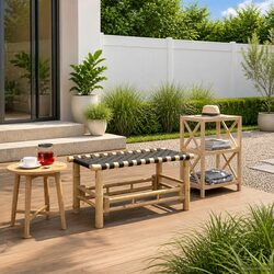 Bamboo Garden Bench 80 x 38 x 40 cm Rectangular Outdoor Indoor Seating Brown