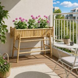 Garden Planter with Holder Bamboo Outdoor Patio Balcony 100 x 38 x 74 cm Brown