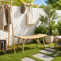 Bamboo Garden Bench Outdoor Patio Seating Curved Modern Design Natural Brown