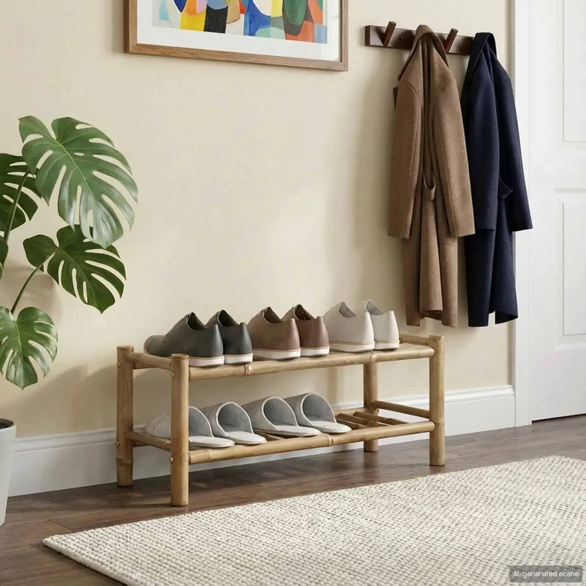 Shoe Rack with Shelf Natural Bamboo 68 x 28 x 30 cm Brown Storage Organiser