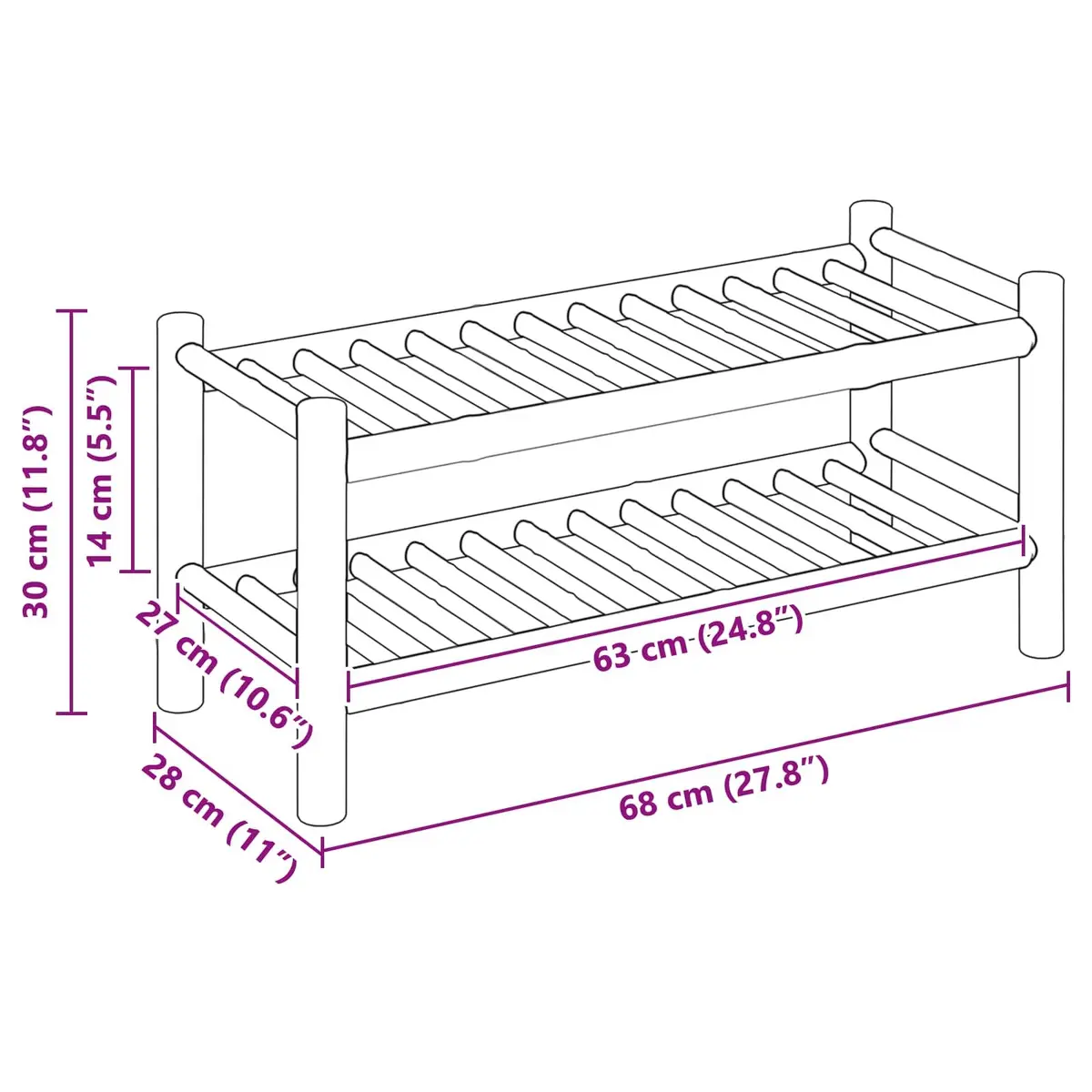 Shoe Rack with Shelf Natural Bamboo 68 x 28 x 30 cm Brown Storage Organiser