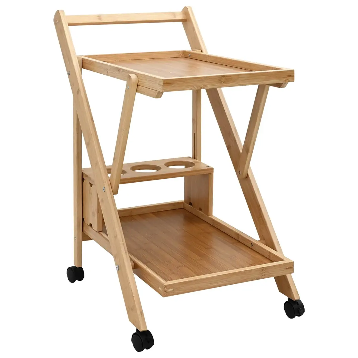 Kitchen Trolley with Wheels Two-Tier Storage Foldable Dining Trolley Cart