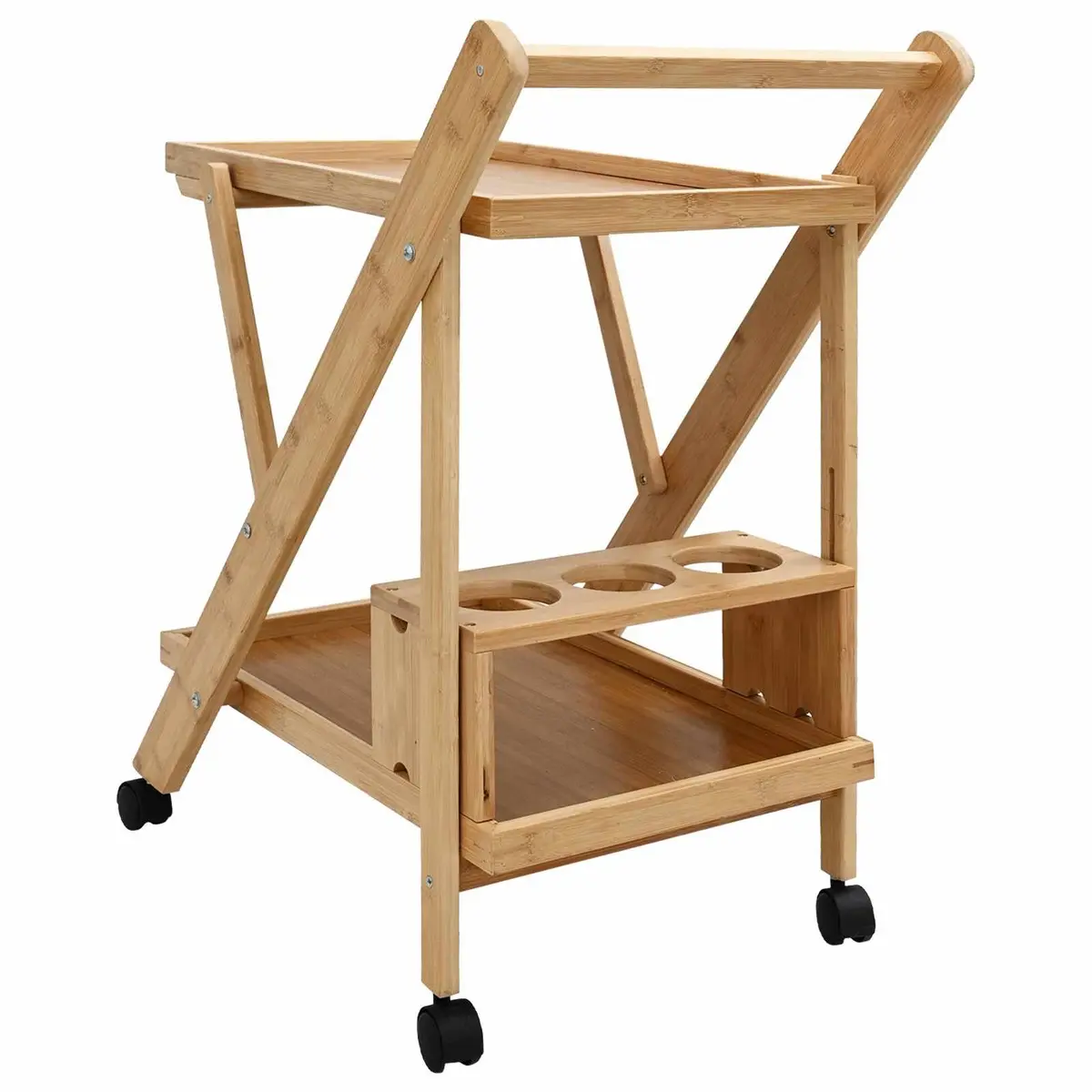 Kitchen Trolley with Wheels Two-Tier Storage Foldable Dining Trolley Cart