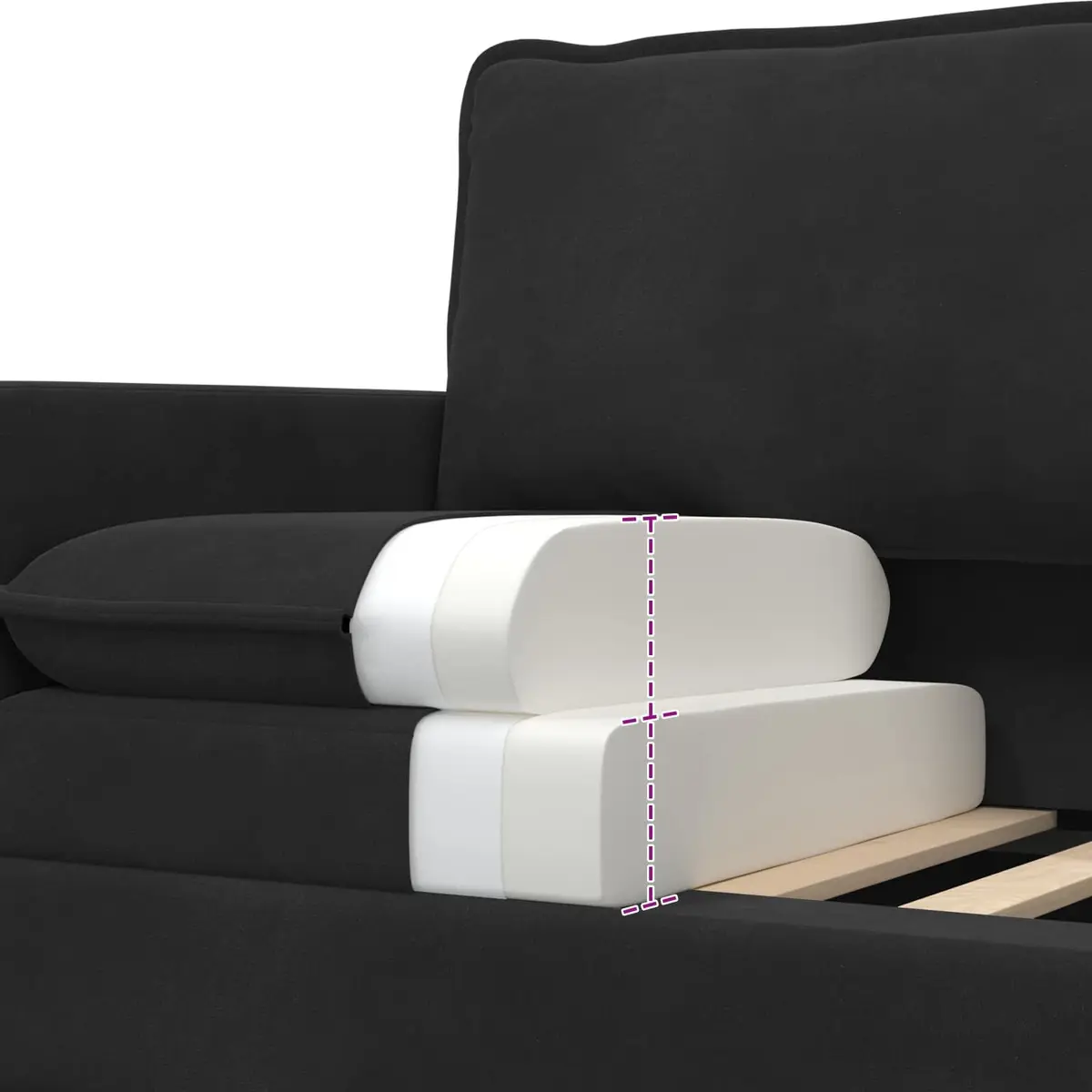 Black Velvet Sofa Modern Living Room Furniture Rectangular Sleek Design Indoor