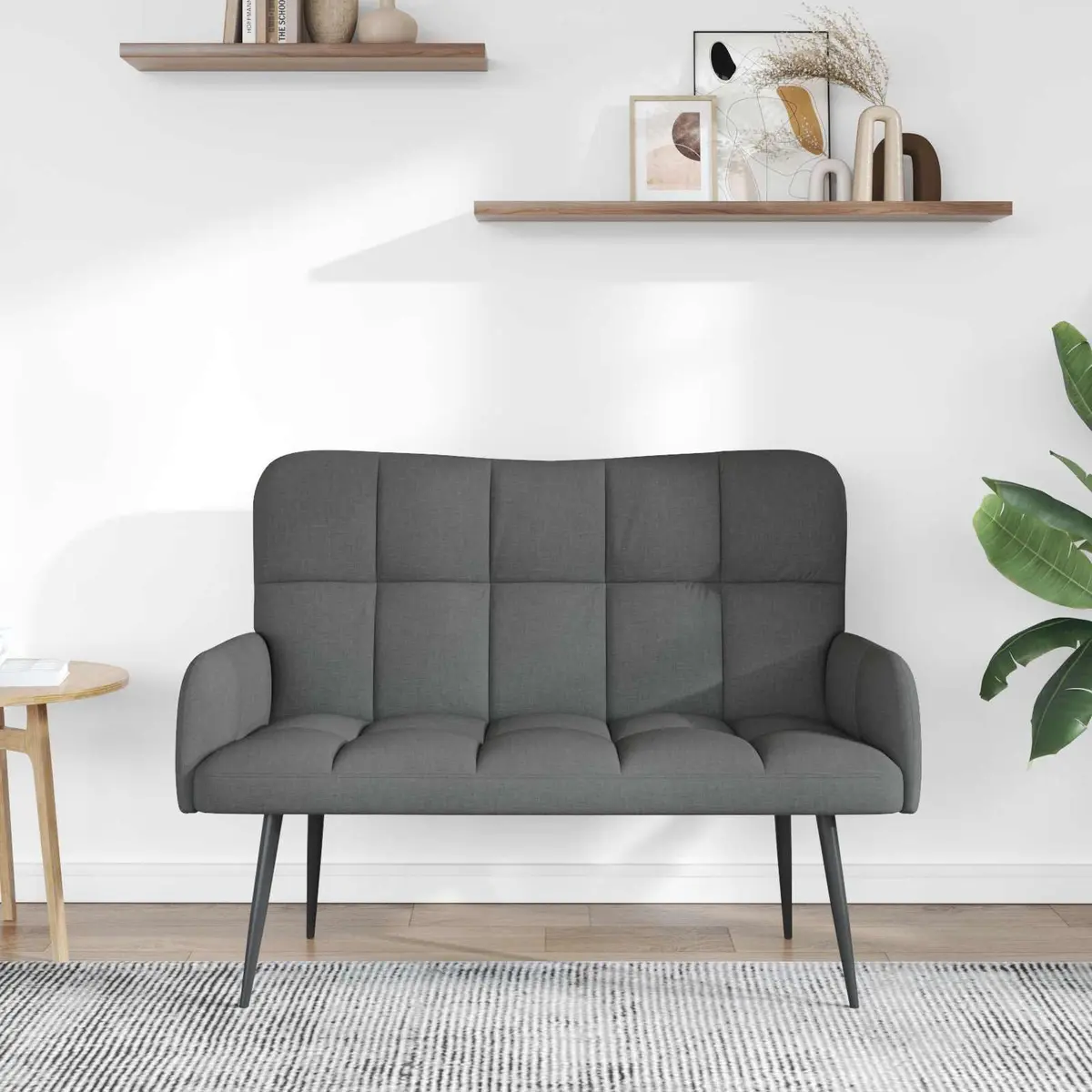 2-Seater Sofa Compact Loveseat Dark Grey Polyester Upholstery Engineered Wood and Metal Frame