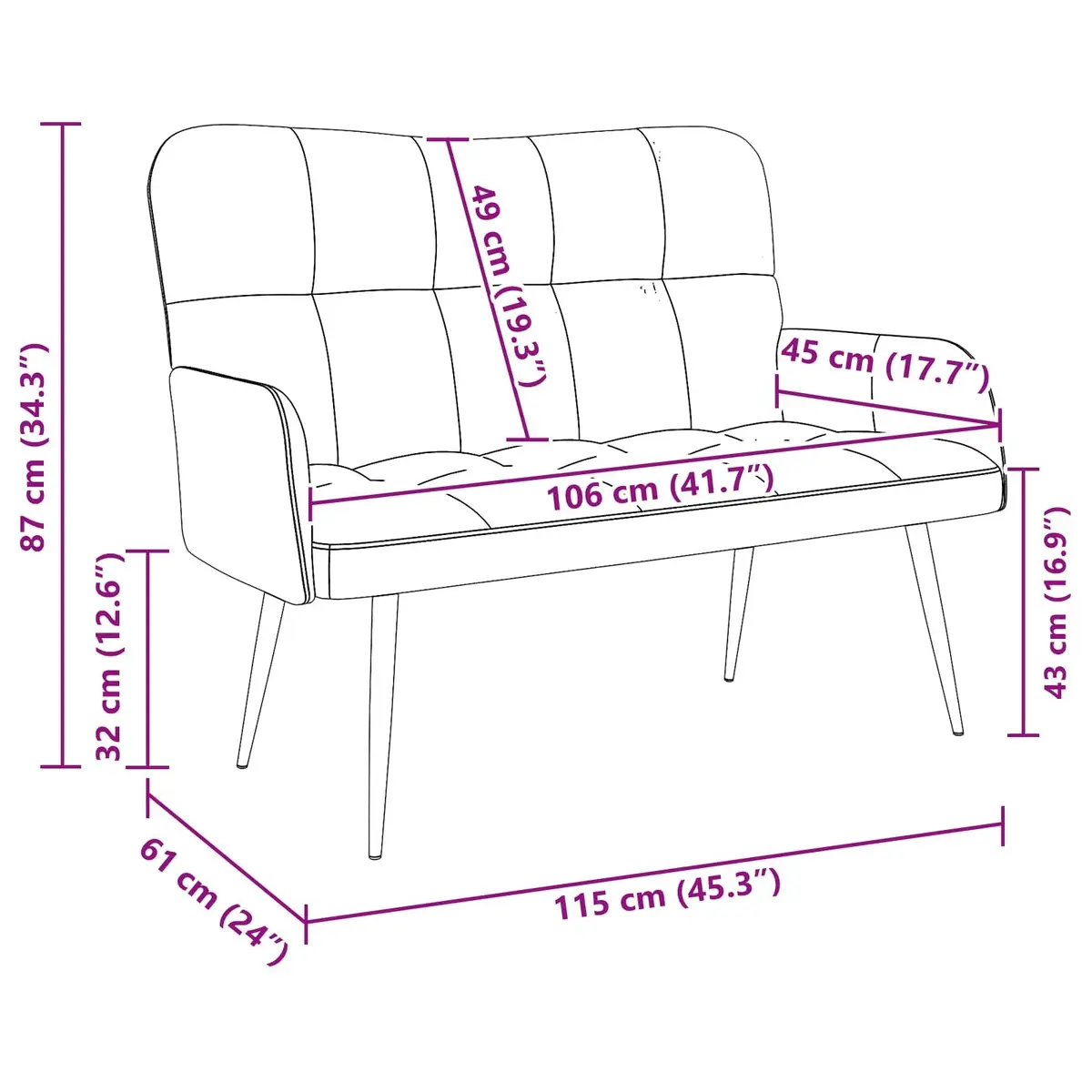 2-Seater Sofa Compact Loveseat Dark Grey Polyester Upholstery Engineered Wood and Metal Frame