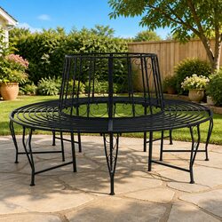 Tree Bench Round Garden Seating Outdoor Furniture Steel Black 160cm