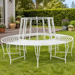 Round Tree Bench 8-Seater Steel Garden Outdoor Seating Antique White Ø160cm