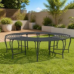 Round Tree Bench 8-Seater Outdoor Circular Garden Seating Steel Frame Ø 160cm