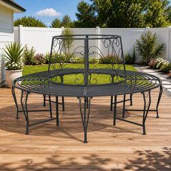 8-Seater Round Tree Bench Ø 160 x 89 cm Garden Outdoor Seating Steel Grey