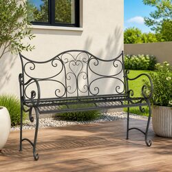Garden Bench 2-Seater Outdoor Seating Silver Steel Sturdy Backyard Patio