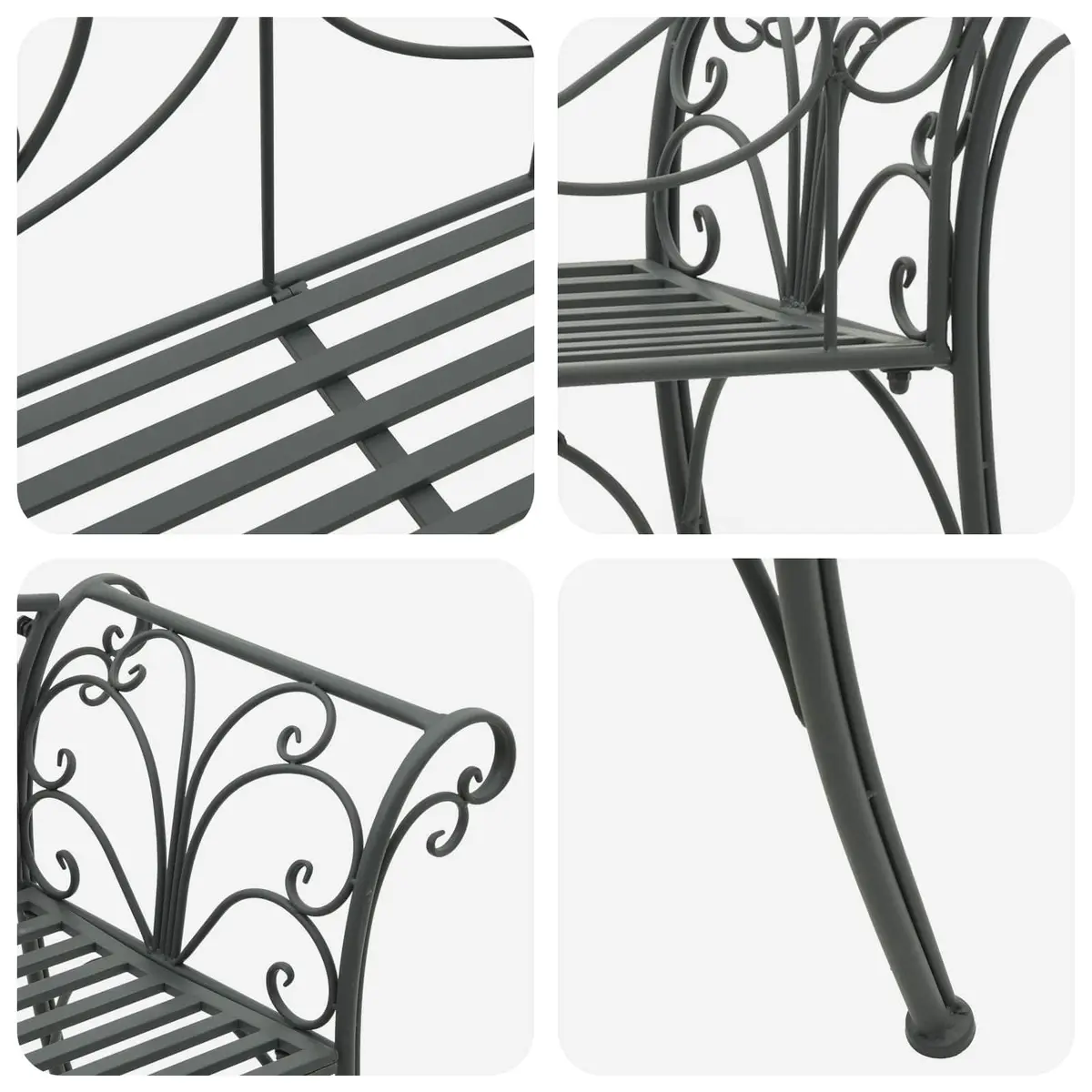 Garden Bench 2-Seater Steel Silver Grey 130cm Outdoor Seating