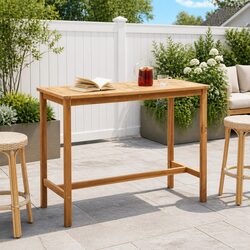 Outdoor Bar Table Solid Teak Wood Slatted Top Footrest Patio Garden Brown