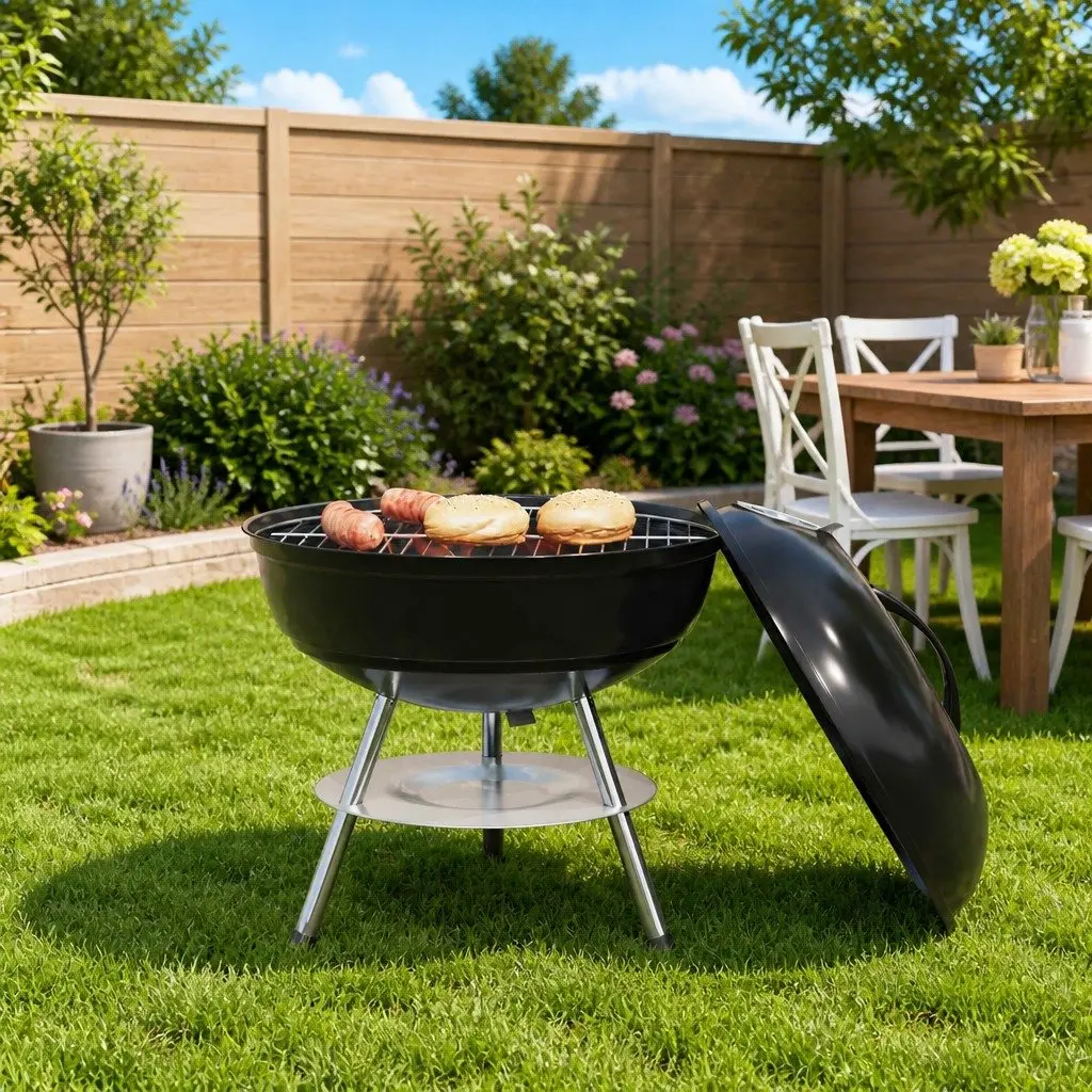 Charcoal Grill Outdoor Black 36.5cm Compact Barbecue Garden Backyard Cooking