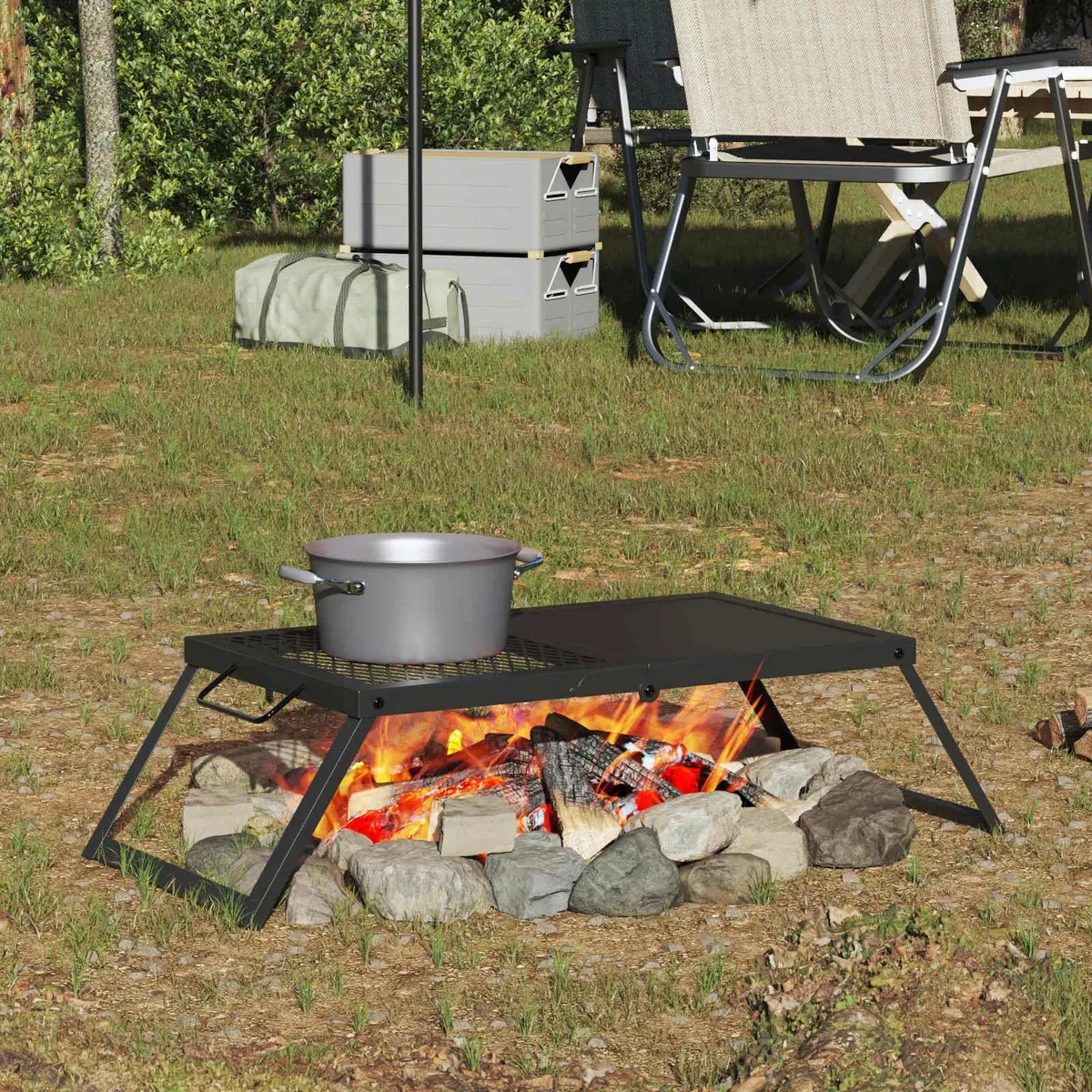 Foldable Camping Grill Outdoor Portable Backyard Garden Balcony Cooking Black