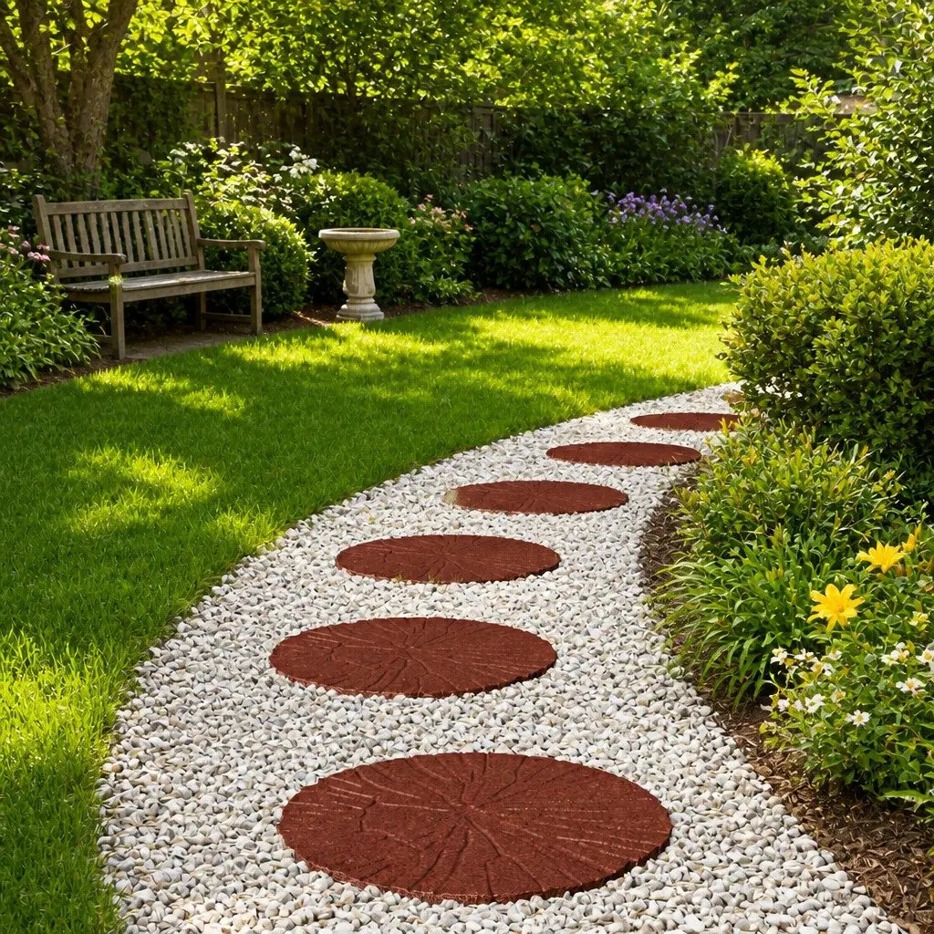 Stepping Stone Textured Rubber 45cm Red Garden Path Outdoor Walkway 6 Piece