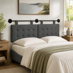 Hanging Headboard Grey Fabric Wall Mount Bedroom Upholstered Modern Design