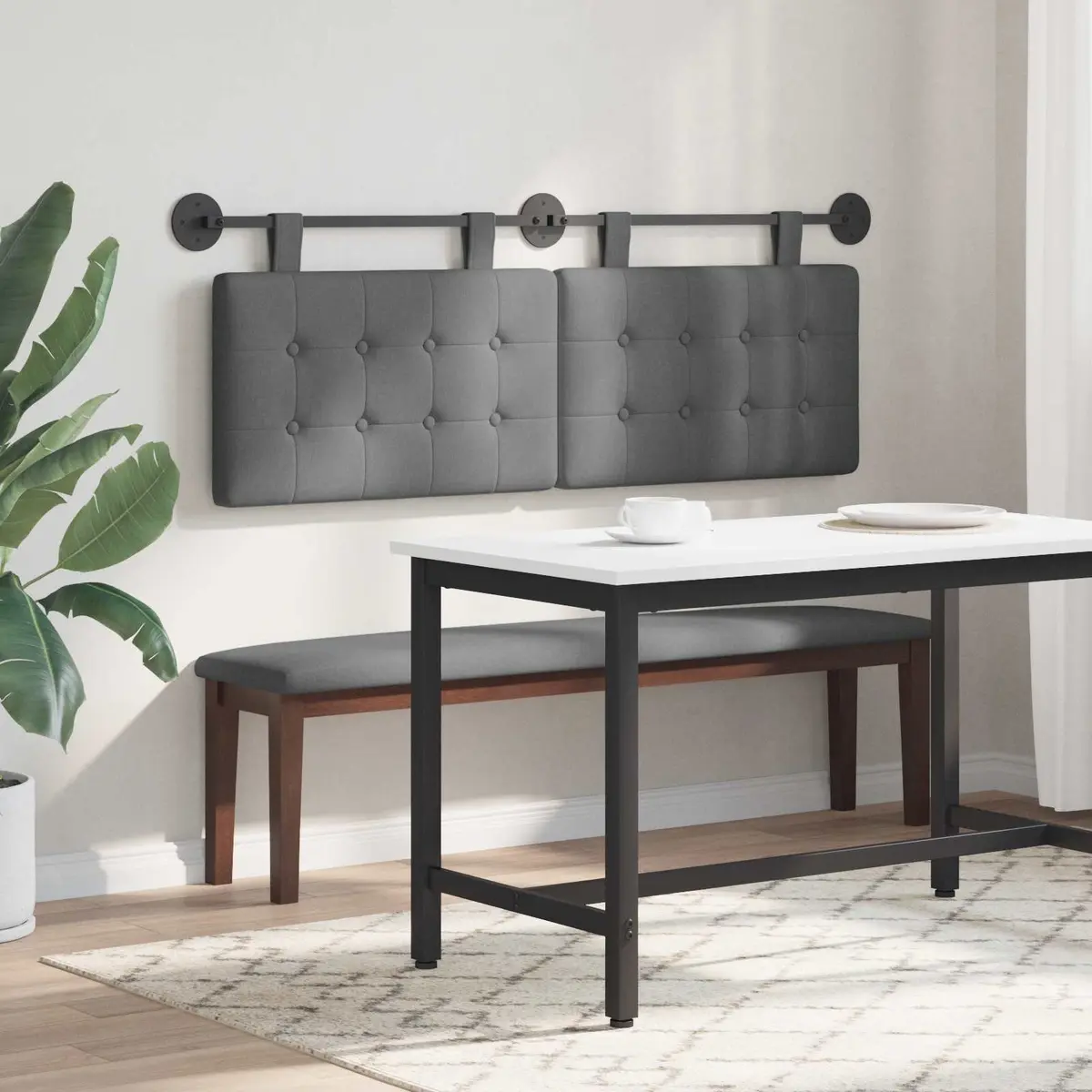 Hanging Headboard Grey Fabric Wall Mount Bedroom Upholstered Modern Design