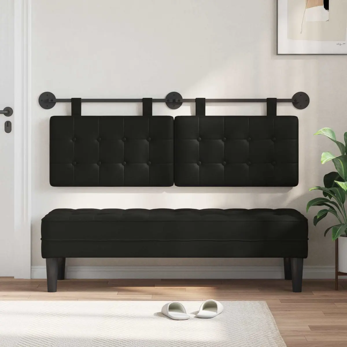 Black Modern Wall-Mounted Headboard Padded Upholstery Size Suitable for Bedrooms Dining Areas