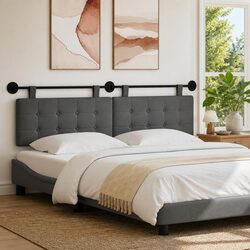 Hanging Headboard Grey Fabric Wall Mount Bedroom Upholstered Modern Decor