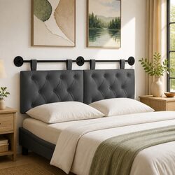 Hanging Headboard Wall-Mounted Bedroom Living Room Home Furniture Grey Fabric
