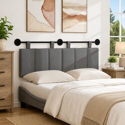 Hanging Headboard Fabric Dark Grey Upholstered Wall-Mounted Bedroom Decor