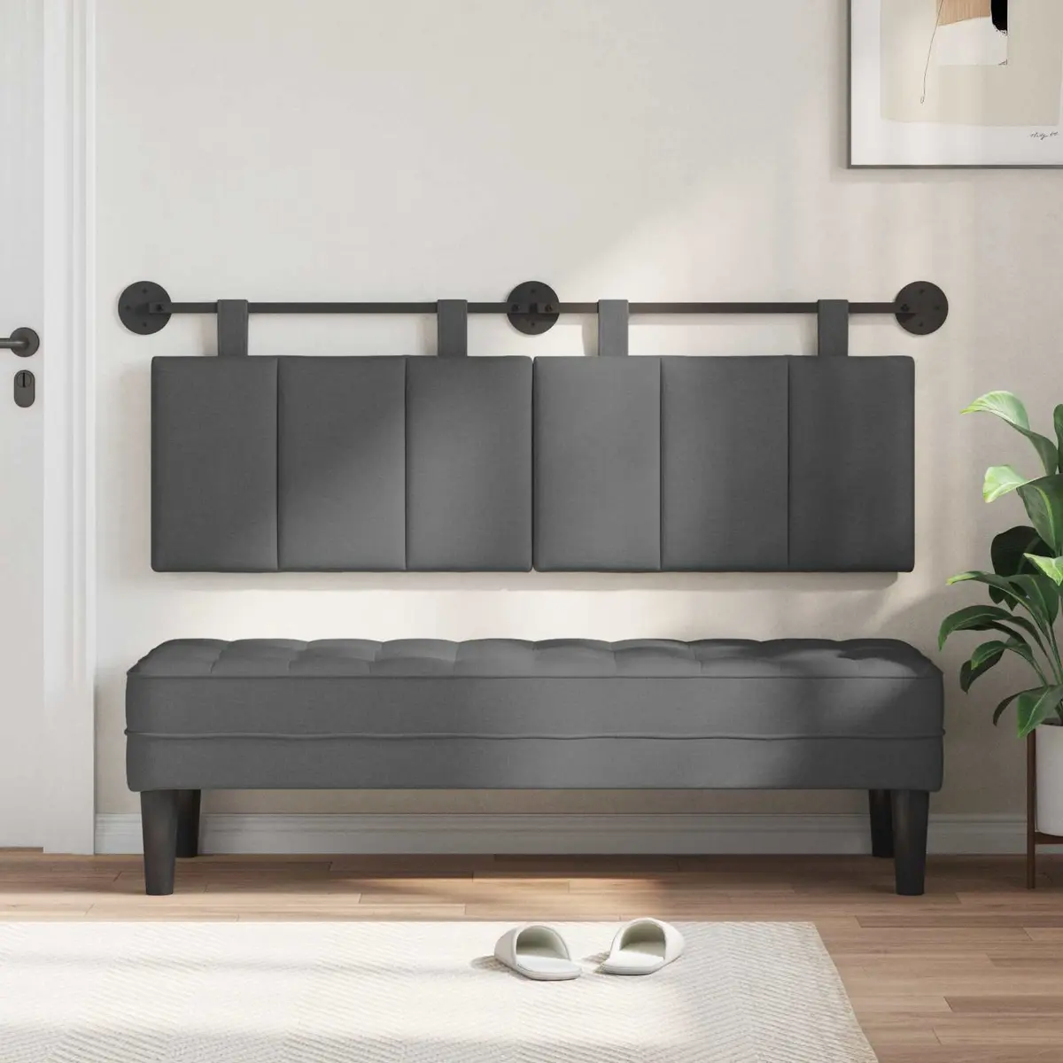 Hanging Headboard Wall-Mounted Upholstered Fabric Grey Bedroom Furniture