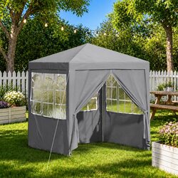 Party Tent Gazebo 200x200x240cm Outdoor Canopy Grey Pavilion Decorative Windows