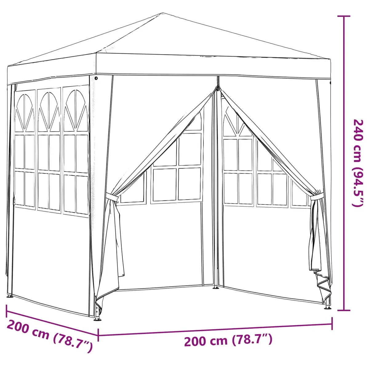 Party Tent Gazebo UV Water Resistant 200x200x240cm Grey Steel Frame with Decorative Windows