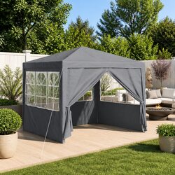 Party Tent 250x250x240cm Grey Outdoor Gazebo Canopy Steel Frame Zipper Door