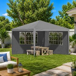Party Tent Sidewall 2 Pieces 300 x 195 cm Grey Outdoor Garden Canopy Panel