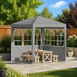 Party Tent Sidewall 2pcs Outdoor Garden Canopy Grey PE Steel Panels Enclosure