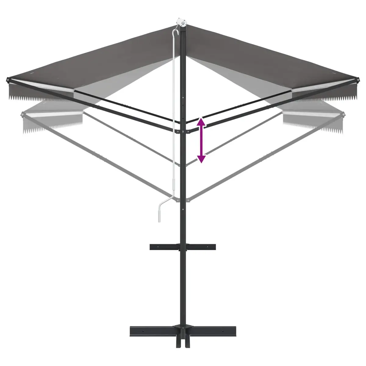Free Standing Awning Adjustable Shade 5 x 3 m Grey PU-coated Fabric Powder-coated Steel Frame