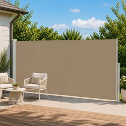 Retractable Side Awning 180 x 600 cm Outdoor Garden Patio Shade Screen Taupe