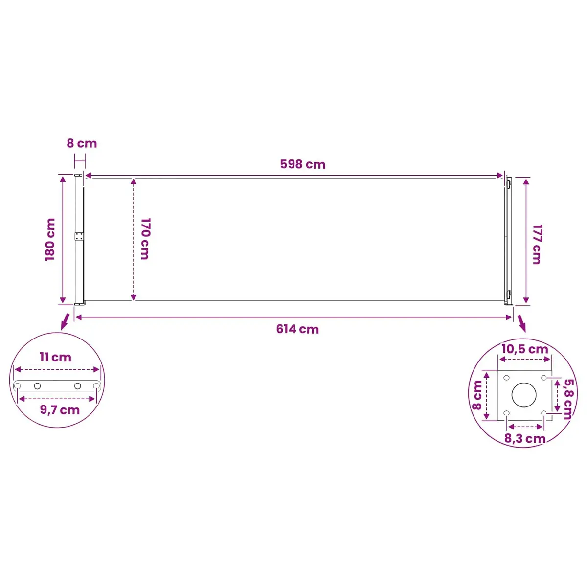 Retractable Side Awning UV and Water Resistant 180 x 600 cm Taupe Polyester with Steel Frame