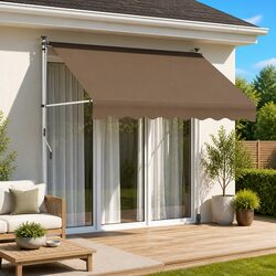 Manual Retractable Awning 250cm Taupe Garden Patio Outdoor Sun Shade Hand Crank