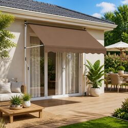 Manual Retractable Awning 350 cm Outdoor Patio Garden Shade Taupe Hand Crank