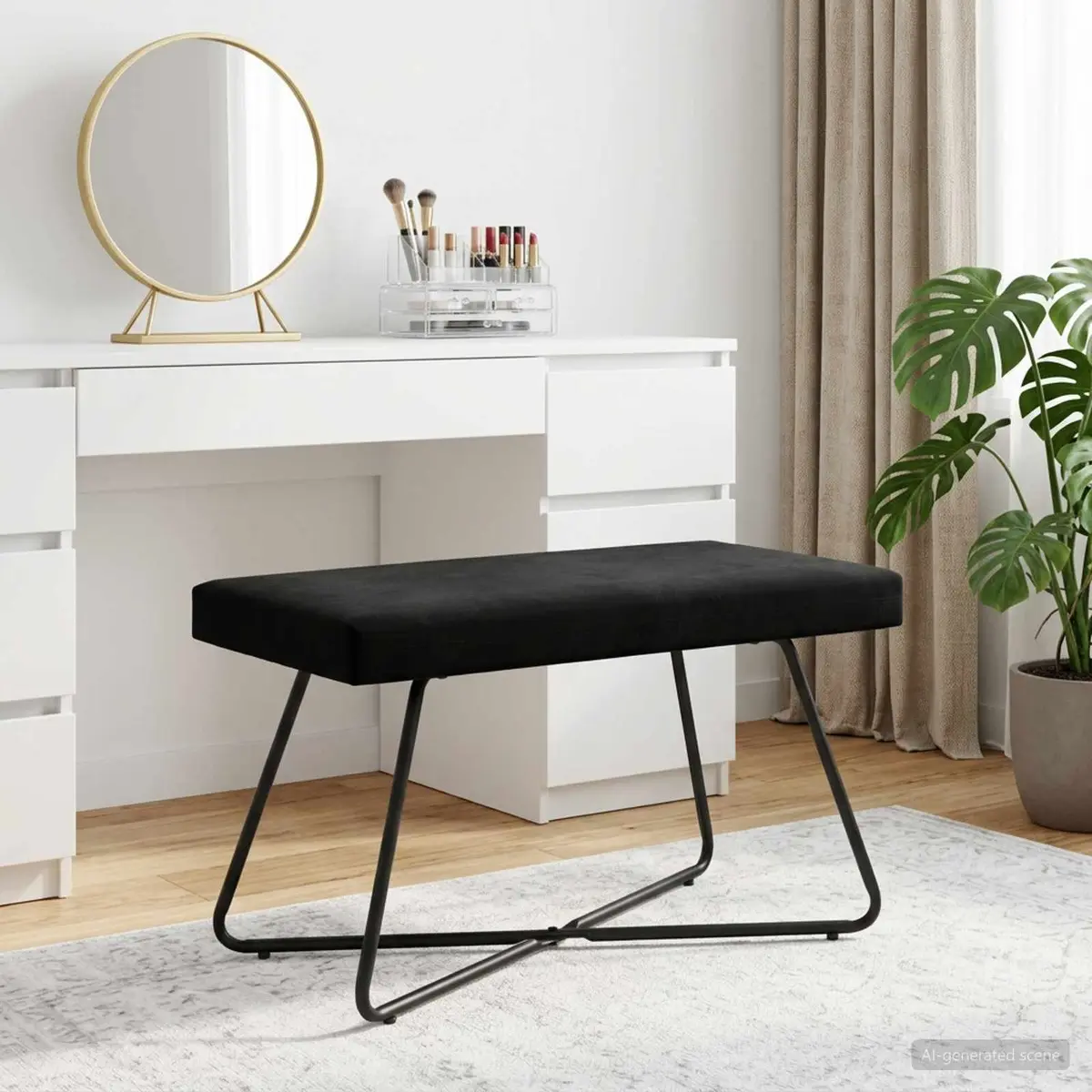 Modern Velvet Bench Black Indoor Seating Bedroom Living Room Hallway Dining
