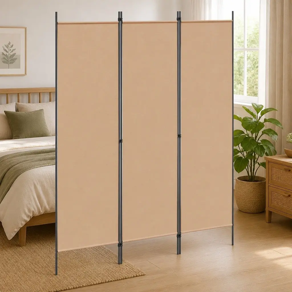 Room Divider Fabric Foldable 150 x 180 cm Beige Privacy Screen Partition Panel