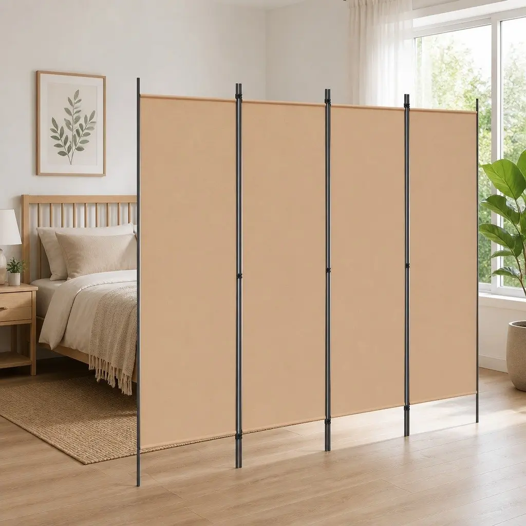 4-Panel Room Divider Folding Partition Screen Beige 200 x 180 cm